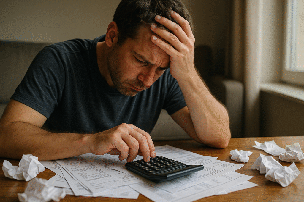 homem fazendo as contas da multa para cancelamento de multipropriedade