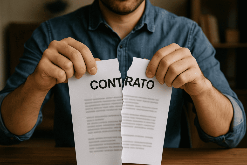 homem rasgando contrato de multipropriedade